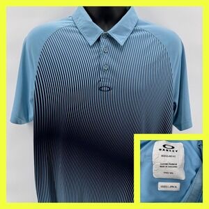 Oakley Men's Large Blue C1 Wave Stripe Golf Polo Shirt Regular Fit Mesh Back L